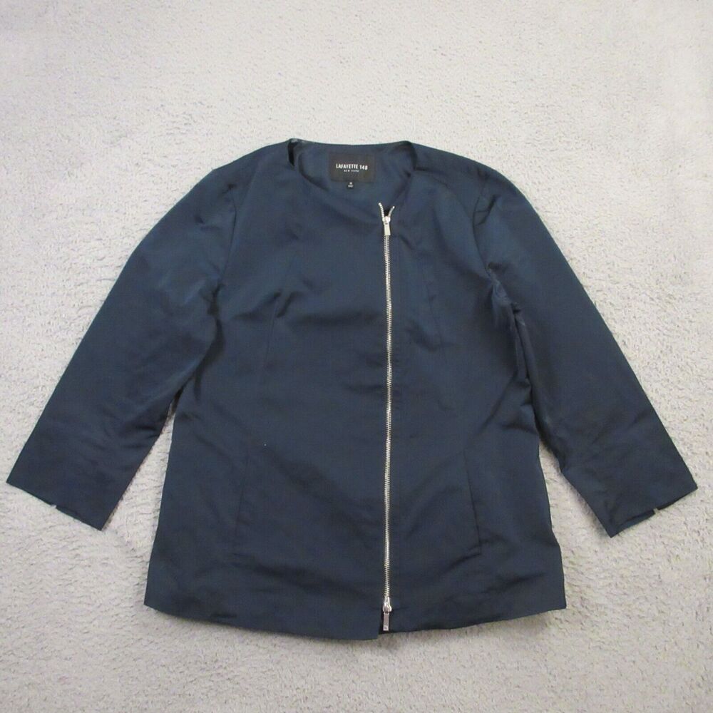 Lafayette 148 Womens Windbreaker Jacket size 12 Nylon Blue Business‎ Career Wear